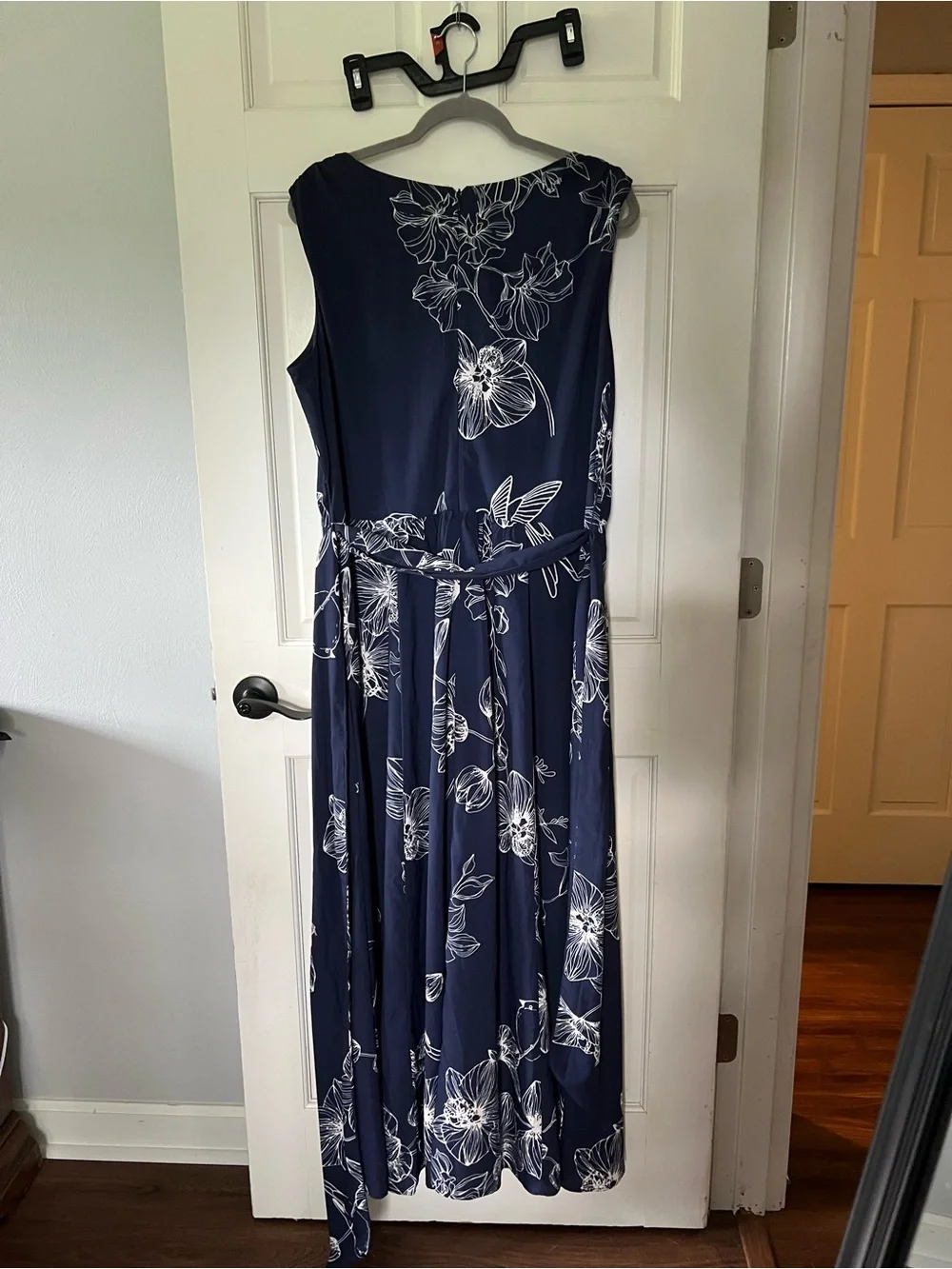 eshakti Navy and White Floral V-Neck Maxi Dress